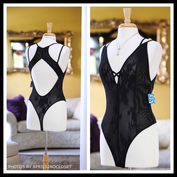 FREE PEOPLE BODYSUIT BLACK LACE BOHO BODYSUIT A2C - Picture 3 of 8